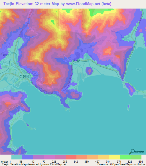 Taejin,North Korea Elevation Map