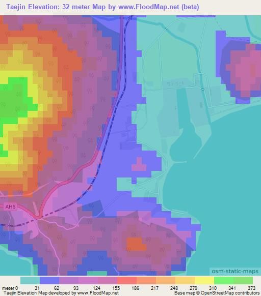 Taejin,North Korea Elevation Map