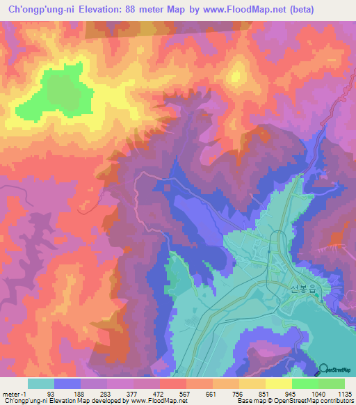 Ch'ongp'ung-ni,North Korea Elevation Map
