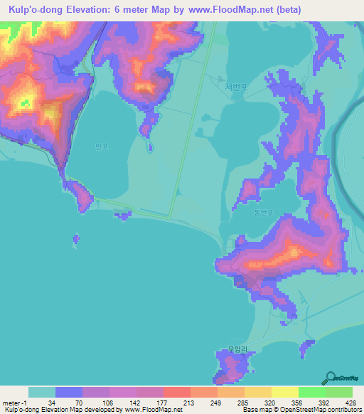 Kulp'o-dong,North Korea Elevation Map