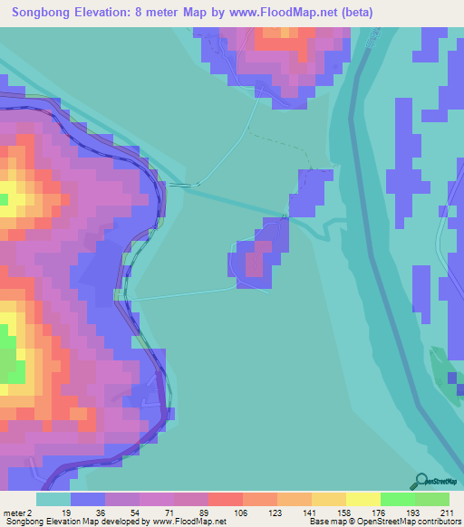 Songbong,North Korea Elevation Map