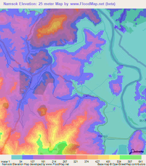 Namsok,North Korea Elevation Map