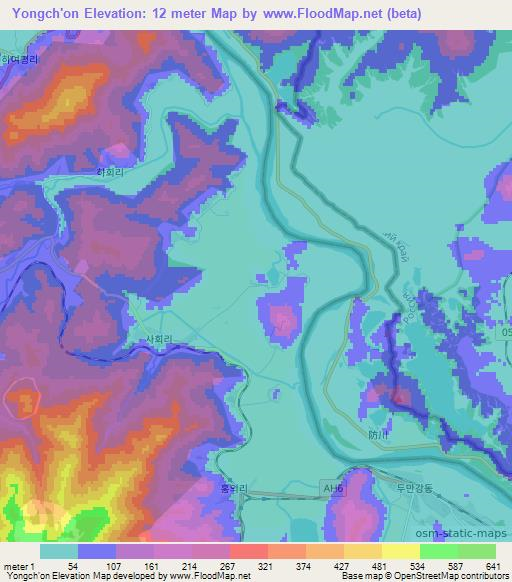 Yongch'on,North Korea Elevation Map
