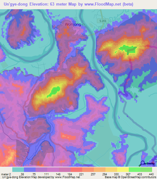 Un'gye-dong,North Korea Elevation Map