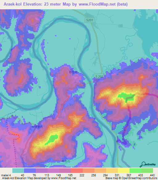 Araek-kol,North Korea Elevation Map