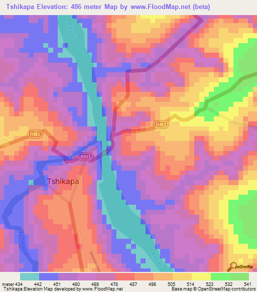 Tshikapa,Congo (Kinshasa) Elevation Map
