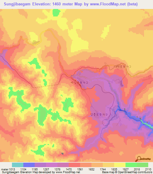 Sungjibaegam,North Korea Elevation Map