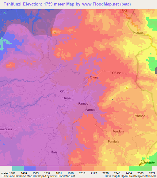 Tshifunzi,Congo (Kinshasa) Elevation Map