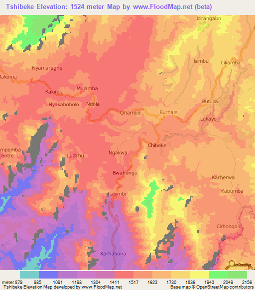 Tshibeke,Congo (Kinshasa) Elevation Map