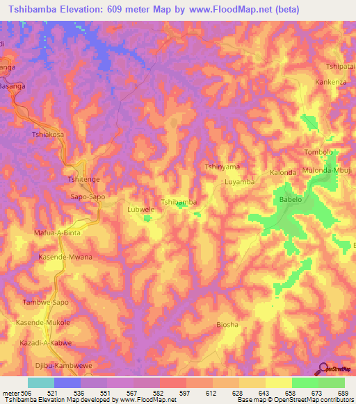 Tshibamba,Congo (Kinshasa) Elevation Map