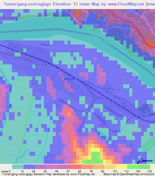 Tuman'gang-nodongjagu,North Korea Elevation Map