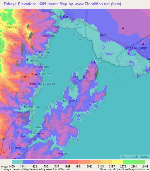 Tsheya,Congo (Kinshasa) Elevation Map