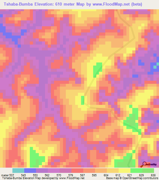 Tshaba-Bumba,Congo (Kinshasa) Elevation Map