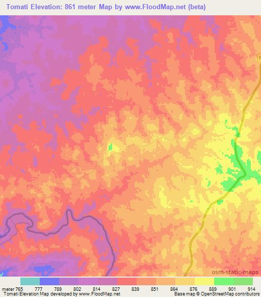 Tomati,Congo (Kinshasa) Elevation Map
