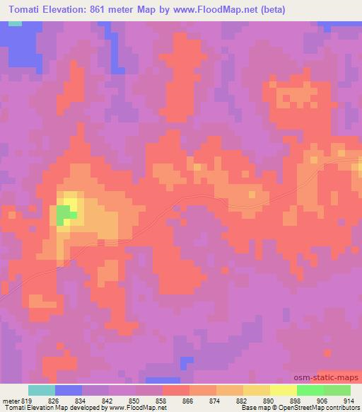 Tomati,Congo (Kinshasa) Elevation Map