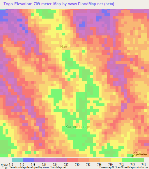 Togo,Congo (Kinshasa) Elevation Map