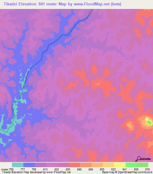 Tikadzi,Congo (Kinshasa) Elevation Map