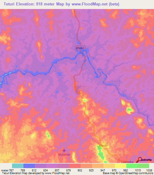 Teturi,Congo (Kinshasa) Elevation Map