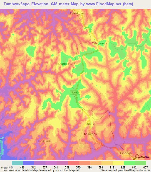 Tambwe-Sapo,Congo (Kinshasa) Elevation Map