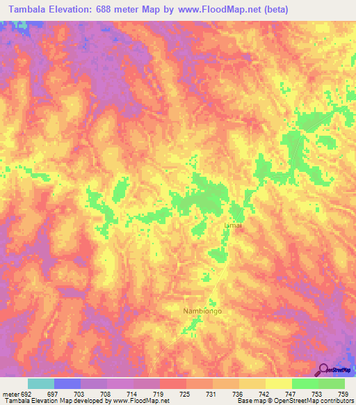 Tambala,Congo (Kinshasa) Elevation Map