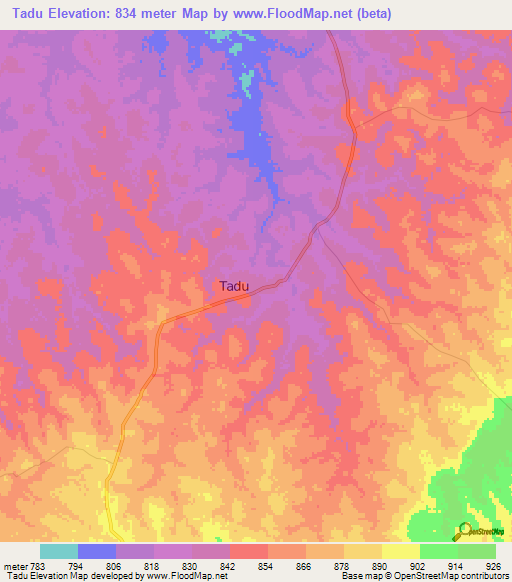 Tadu,Congo (Kinshasa) Elevation Map