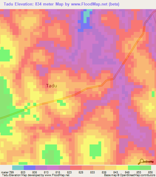 Tadu,Congo (Kinshasa) Elevation Map