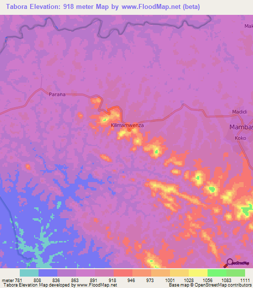 Tabora,Congo (Kinshasa) Elevation Map