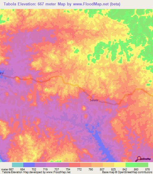 Tabola,Congo (Kinshasa) Elevation Map