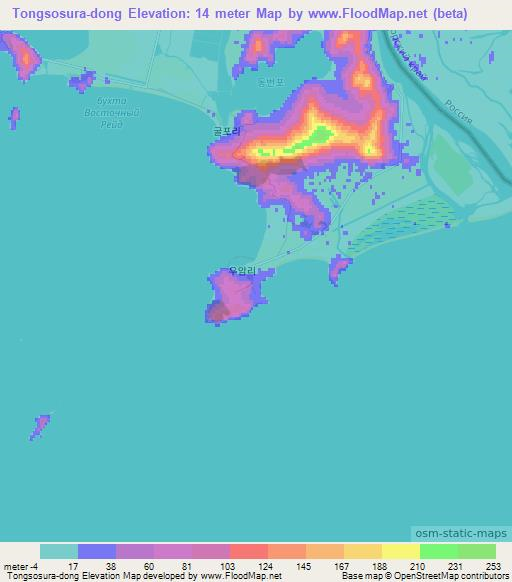 Tongsosura-dong,North Korea Elevation Map