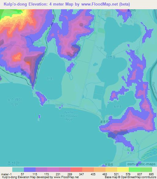 Kulp'o-dong,North Korea Elevation Map