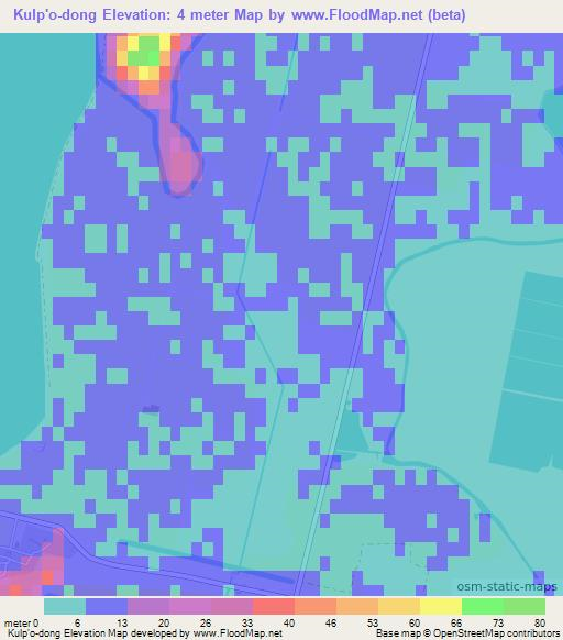 Kulp'o-dong,North Korea Elevation Map