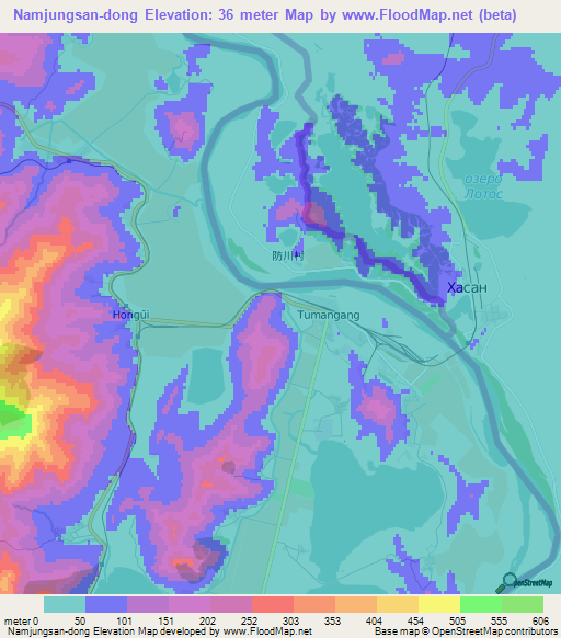Namjungsan-dong,North Korea Elevation Map