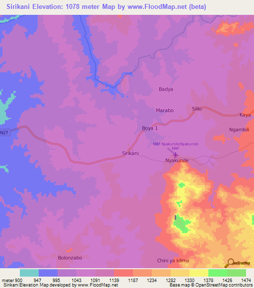 Sirikani,Congo (Kinshasa) Elevation Map