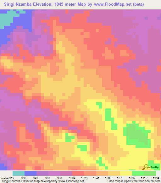 Sirigi-Nzamba,Congo (Kinshasa) Elevation Map