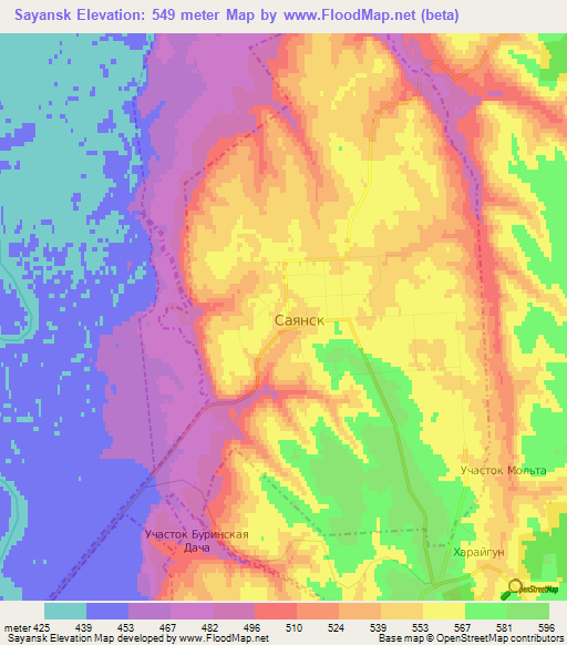 Sayansk,Russia Elevation Map