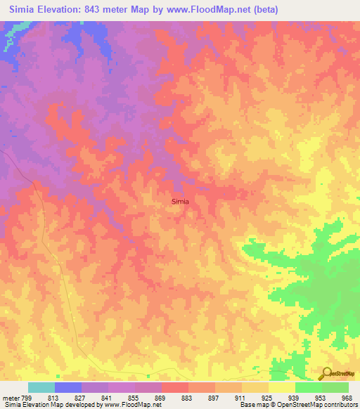 Simia,Congo (Kinshasa) Elevation Map