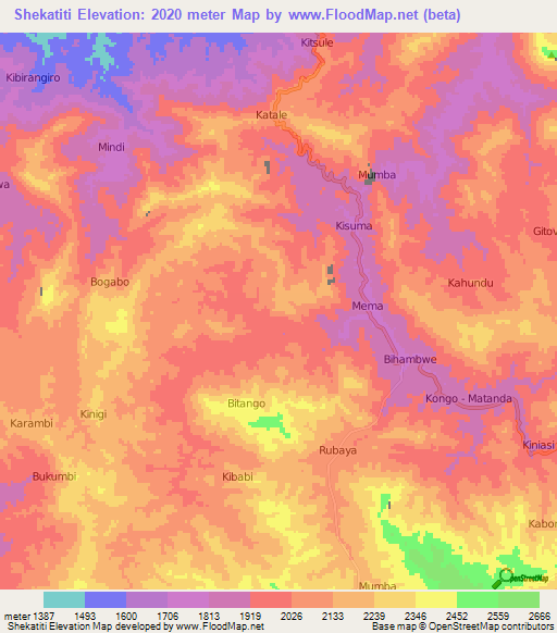 Shekatiti,Congo (Kinshasa) Elevation Map