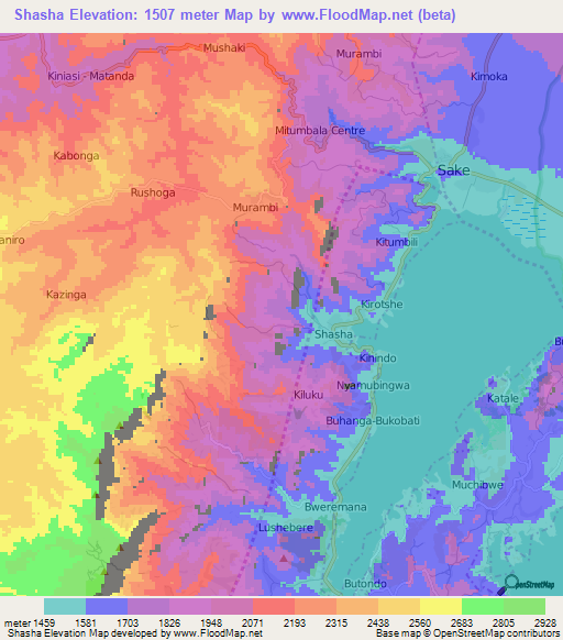 Shasha,Congo (Kinshasa) Elevation Map