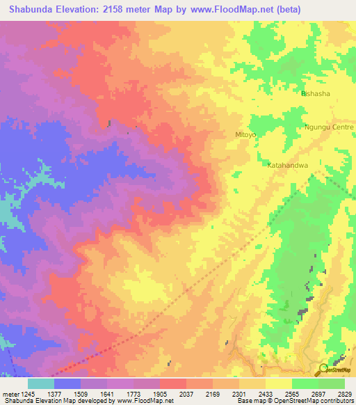 Shabunda,Congo (Kinshasa) Elevation Map