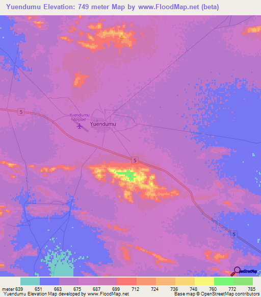 Yuendumu,Australia Elevation Map