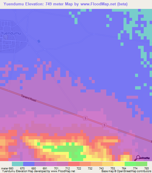 Yuendumu,Australia Elevation Map