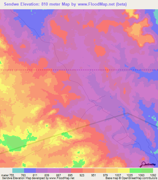 Sendwe,Congo (Kinshasa) Elevation Map
