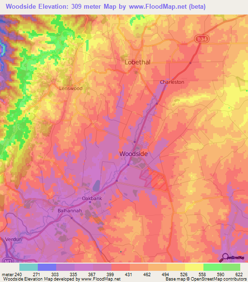 Woodside,Australia Elevation Map