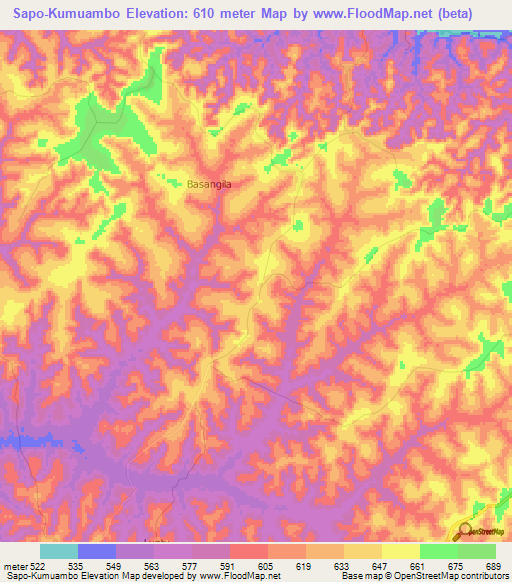 Sapo-Kumuambo,Congo (Kinshasa) Elevation Map