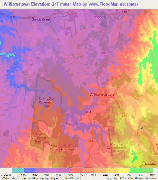 Williamstown,Australia Elevation Map