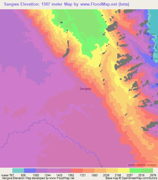 Sangwa,Congo (Kinshasa) Elevation Map