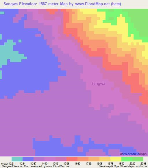 Sangwa,Congo (Kinshasa) Elevation Map