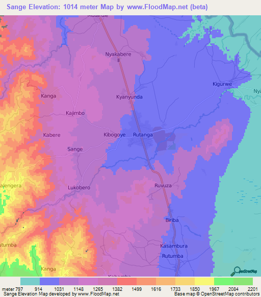 Sange,Congo (Kinshasa) Elevation Map