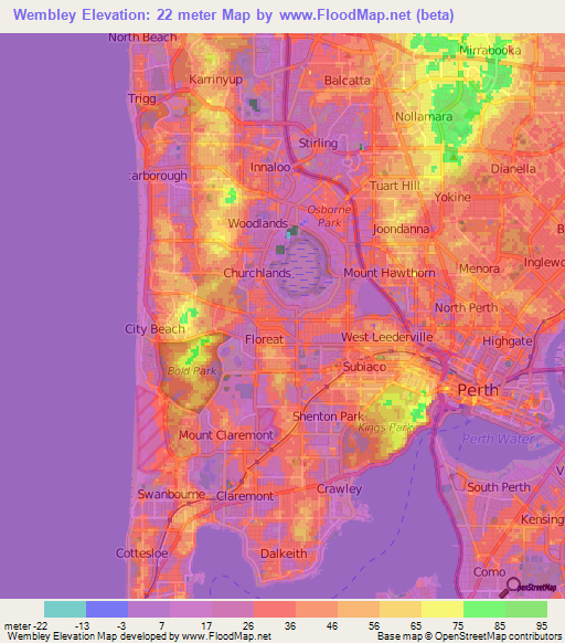 Wembley,Australia Elevation Map