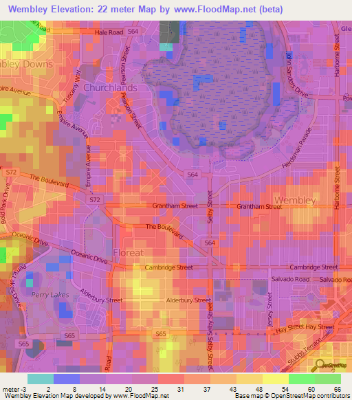 Wembley,Australia Elevation Map